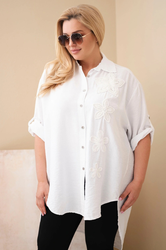 Plus-size halenka s květinovou výšivkou bílá