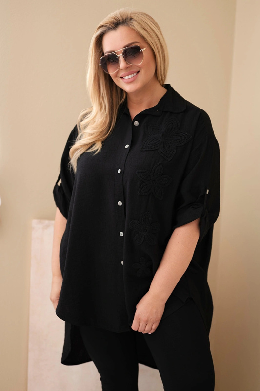 Dámská plus size košile s květinovou výšivkou