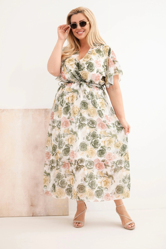 Kesi Włoski plus-size květinové šaty khaki