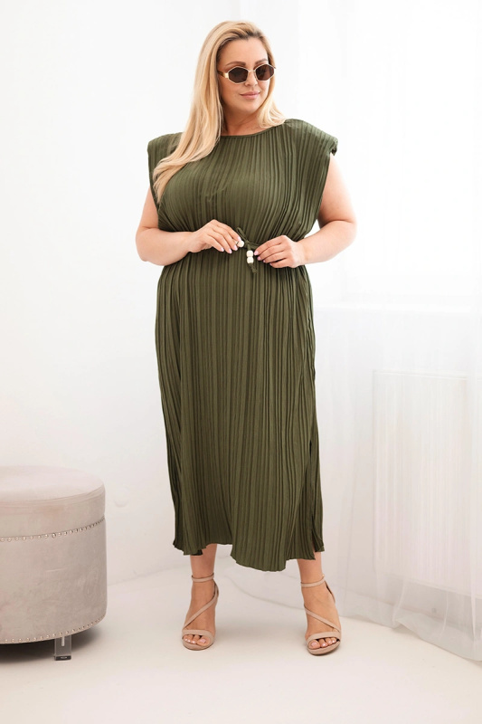 Kesi Plus size plisované midi šaty khaki