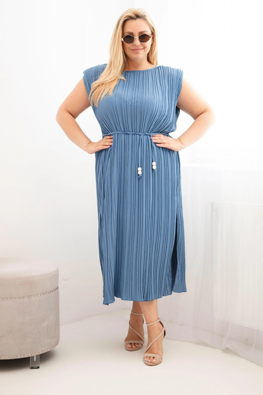 Kesi Dámské šaty Plus Size z viskózy, plisované s vázáním žlutá Barva: Modrá - tmavě, Velikost: UNI