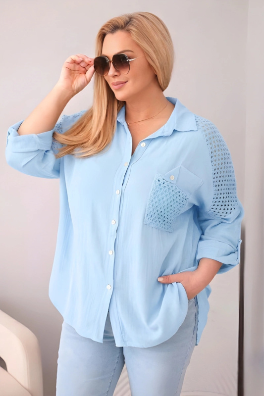 Kesi Włoski dámská plus size košile s krajkou modrá