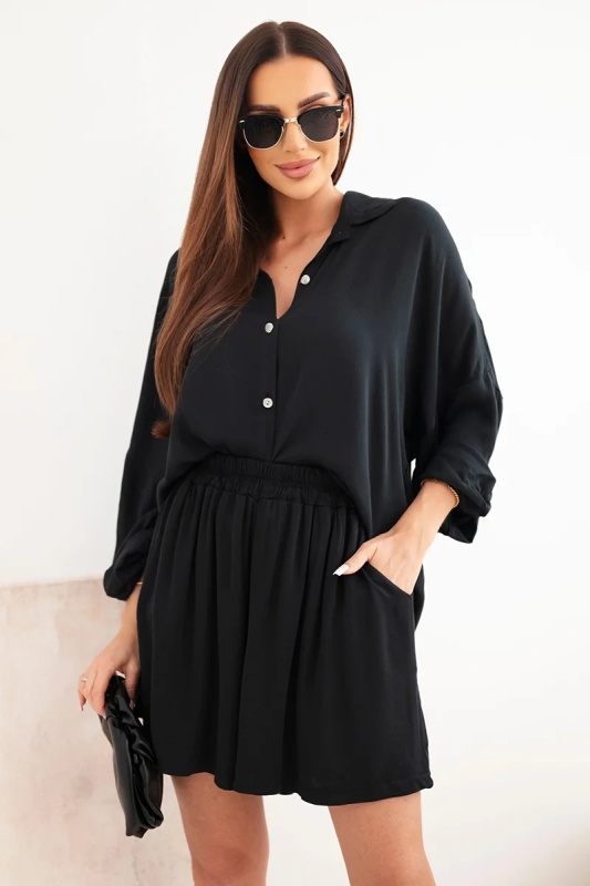 Kesi Włoski dámský viskozový komplet: košile a šortky černé