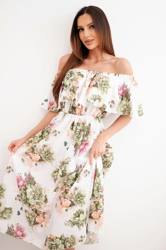 Kesi Włoski dámské off-the-shoulder šaty khaki