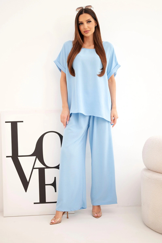 Kesi plus size dámská souprava: top a široké kalhoty, modré