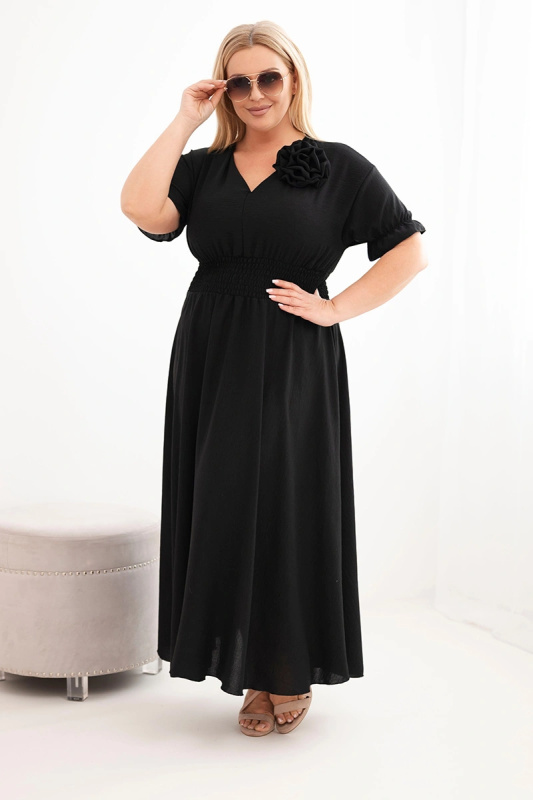 Kesi Dámské šaty Plus Size s výstřihem do V a řaseným pasem světle béžová Barva: Černá, Velikost: UNI