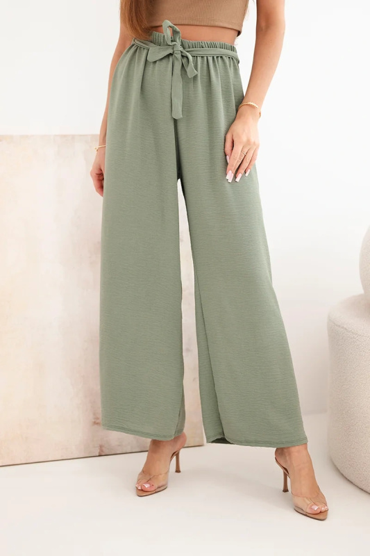 Kesi Kalhoty se širokým pasem a vázáním v pase světle khaki Barva: Zelená, Velikost: UNI