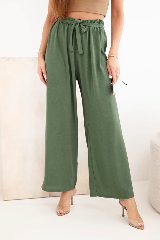 Kesi kalhoty s vázáním v pase khaki