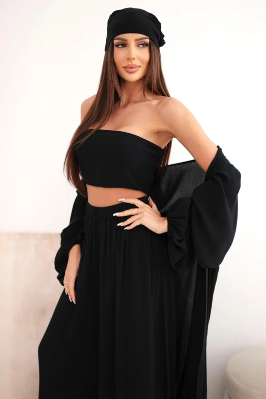 Kesi Dámský viskózový čtyřdílný komplet v boho stylu bílý Barva: Černá, Velikost: UNI