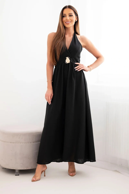 Maxi šaty Kesi Włoski s ozdobnou přezkou černé
