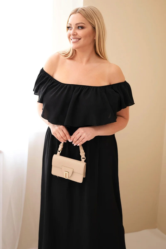 Kesi Dámské šaty Plus Size s volánem a elastickým pasem béžová Barva: Černá, Velikost: UNI