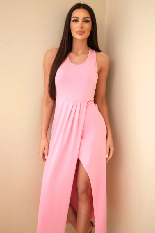 Kesi Dámské bavlněné midi šaty bez rukávů s řasením černá Barva: Růžová - světle, Velikost: UNI