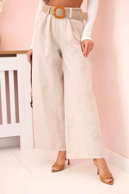 Kesi Dámské lněné kalhoty Tridy se širokými nohavicemi a páskem béžový Barva: Béžová, Velikost: UNI