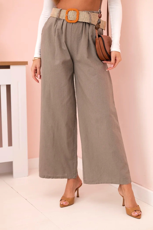 Kesi Dámské lněné kalhoty Tridy se širokými nohavicemi a páskem béžový Barva: Fialová, Velikost: UNI