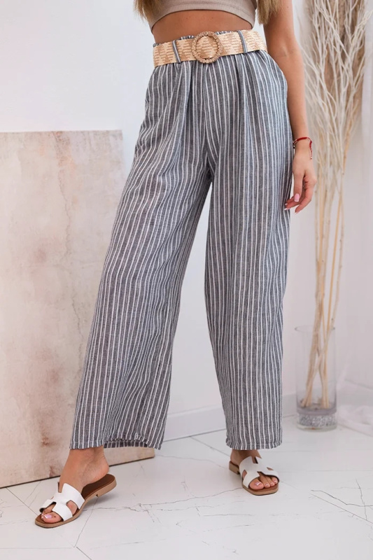 Kesi Dámské pruhované viskózové kalhoty se širokými nohavicemi Barva: Šedá, Velikost: UNI