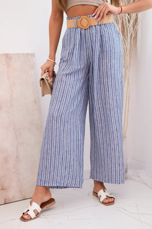 Kesi Dámské pruhované viskózové kalhoty se širokými nohavicemi Barva: Fialová, Velikost: UNI