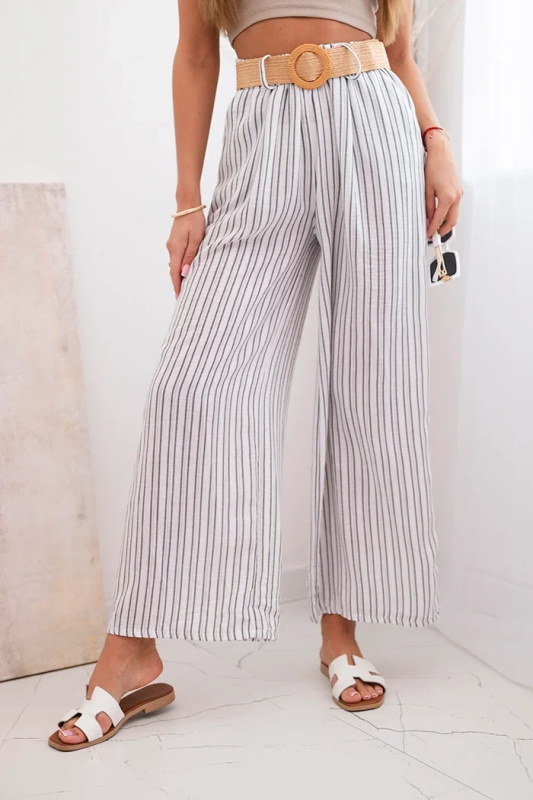 Kesi Dámské pruhované viskózové kalhoty se širokými nohavicemi Barva: Bílá, Velikost: UNI
