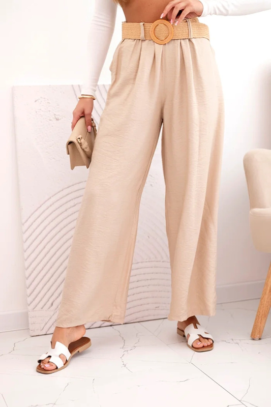 Kesi Dámské viskózové kalhoty Trudy s ozdobným páskem růžový Barva: Béžová, Velikost: UNI