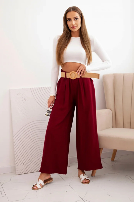 Kesi Dámské viskózové kalhoty Trudy s ozdobným páskem růžový Barva: Bordó, Velikost: UNI