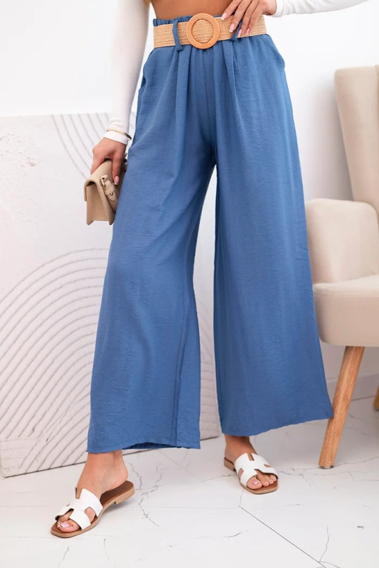 Kesi Dámské viskózové kalhoty Trudy s ozdobným páskem růžový Barva: Modrá - tmavě, Velikost: UNI