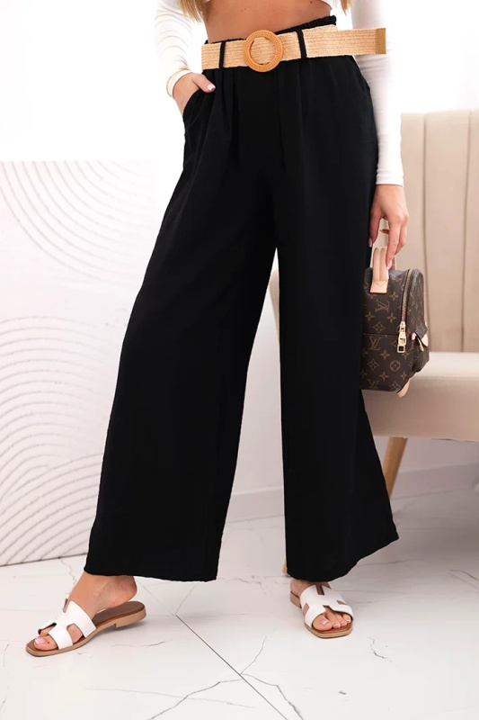 Kesi Dámské viskózové kalhoty Trudy s ozdobným páskem růžový Barva: Černá, Velikost: UNI