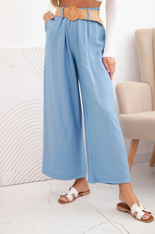 Kesi Dámské viskózové kalhoty Trudy s ozdobným páskem růžový Barva: Modrá, Velikost: UNI