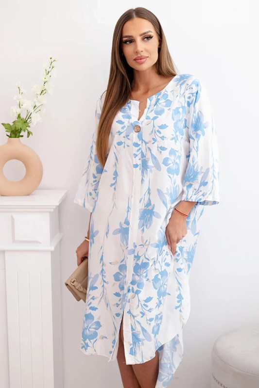 Kesi Dámské viskózové šaty 21702 s asymetrickým spodním lemem Barva: Modrá - světle, Velikost: UNI