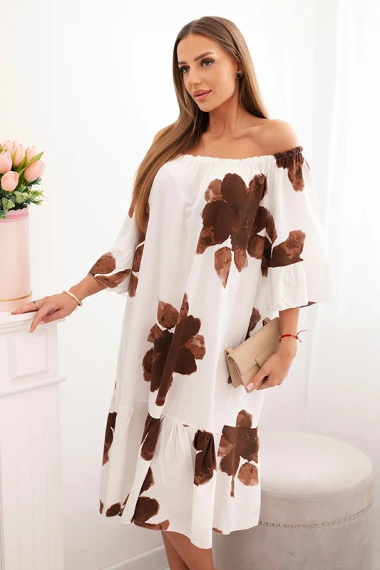 Kesi Dámské viskózové šaty s květinovým vzorem Barva: Hnědá, Velikost: UNI