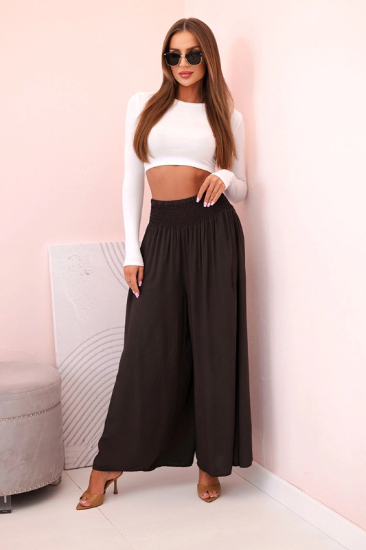 Kesi Dámské viskózové kalhoty Flora s elastickým pasem Barva: Hnědá, Velikost: UNI