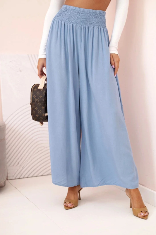 Kesi Dámské viskózové kalhoty Flora s elastickým pasem Barva: Modrá, Velikost: UNI