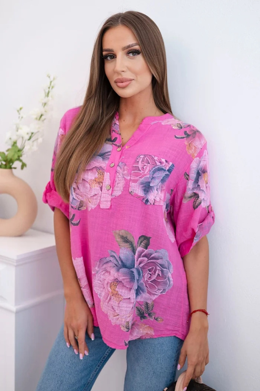 Kesi Dámská bavlněná halenka ART12038 s květinovým vzorem Barva: Růžová, Velikost: UNI