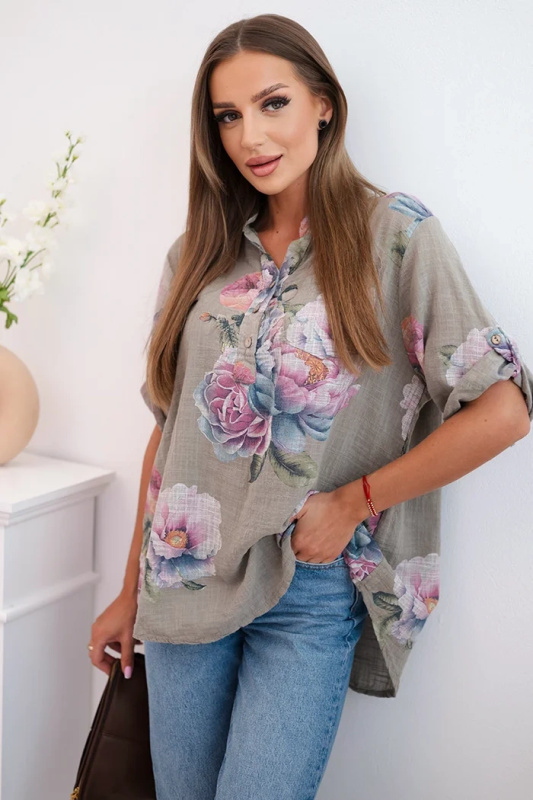 Kesi Dámská bavlněná halenka ART12038 s květinovým vzorem Barva: Fialová, Velikost: UNI