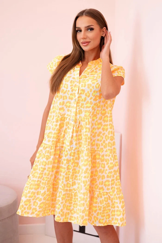 Kesi Dámské šaty ART3922 s leopardím potiskem Barva: Oranžová, Velikost: UNI