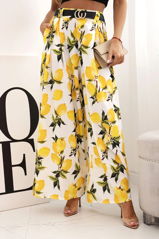 Kesi Dámské kalhoty z viskózy s citronovým vzorem Barva: Bílá, Velikost: UNI