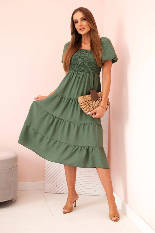 Kesi Šaty ART1957 s nabíranými rukávy Barva: Zelená, Velikost: UNI