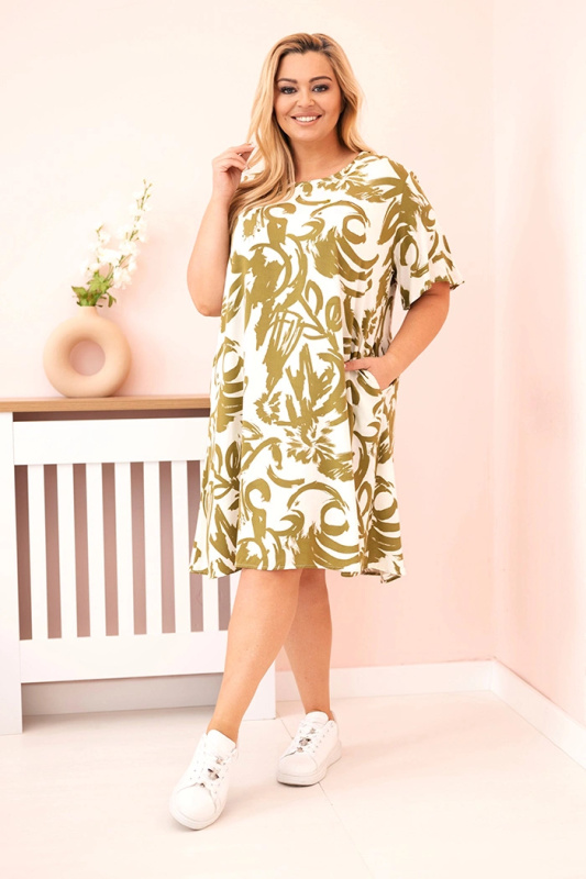 Kesi Šaty Plus Size 508 z viskózy s abstraktním vzorem Barva: Zelená, Velikost: UNI