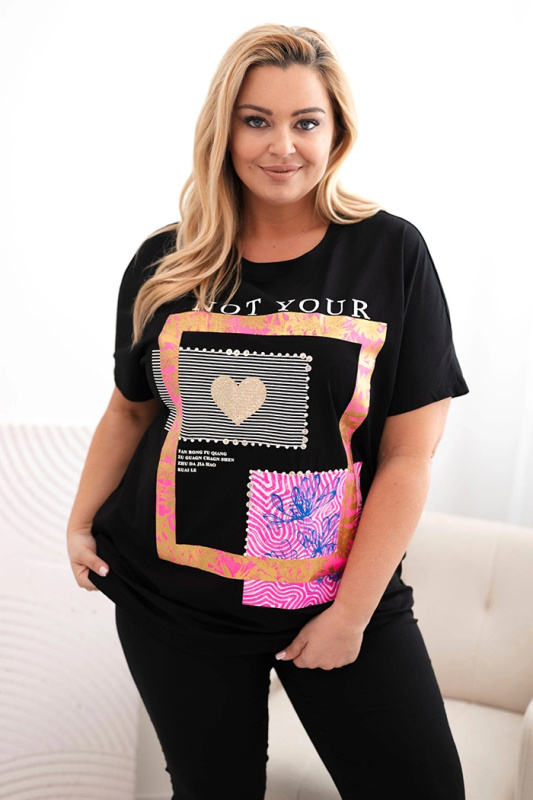 Kesi Halenka Plus Size 1275 se zlatým nápisem Barva: Růžová, Velikost: UNI