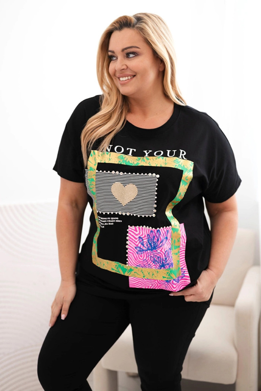 Kesi Halenka Plus Size 1275 se zlatým nápisem Barva: Zelená, Velikost: UNI