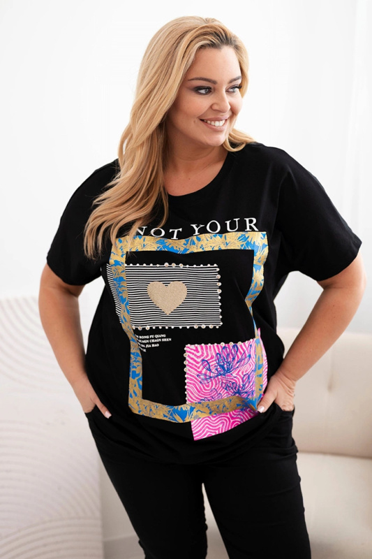 Kesi Halenka Plus Size 1275 se zlatým nápisem Barva: Modrá, Velikost: UNI