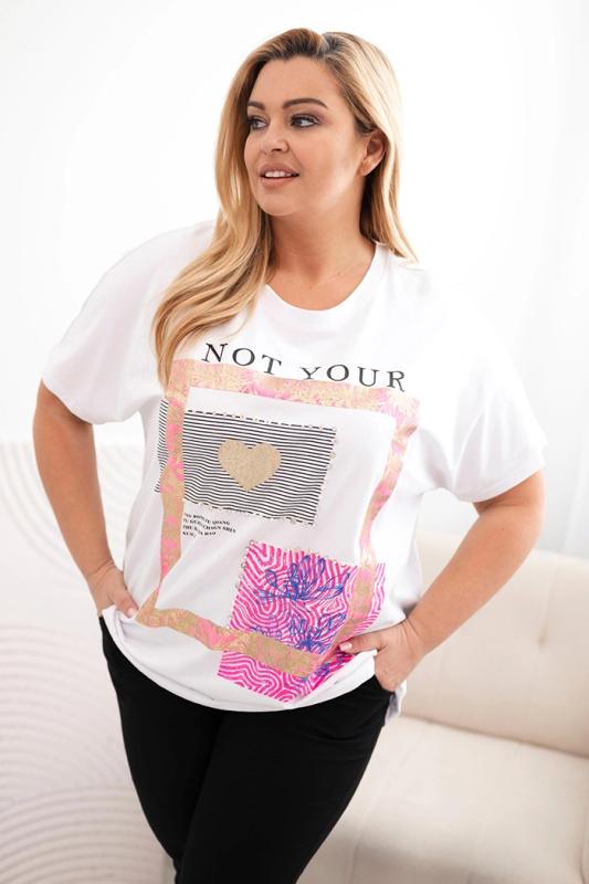 Kesi Halenka Plus Size 1275 se zlatým nápisem Barva: Bílá, Velikost: UNI