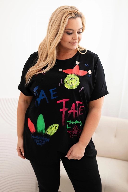 Kesi Tričko Plus Size 1190 s barevným potiskem Barva: Černá, Velikost: UNI