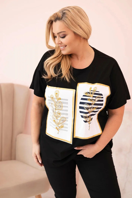 Kesi Halenka Plus Size 1301 s kamínky Barva: Černá, Velikost: UNI