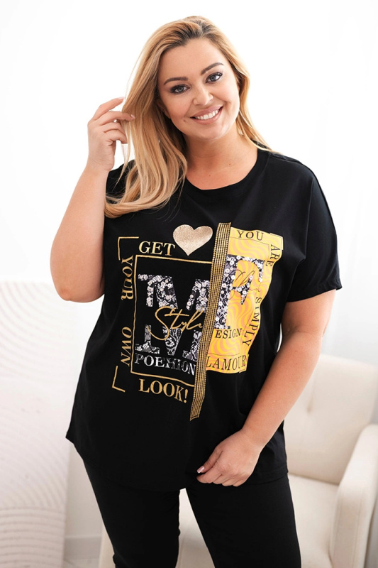 Kesi Halenka Plus Size 1273 s potiskem Barva: Zlatá, Velikost: UNI