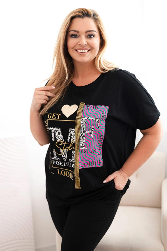 Kesi Halenka Plus Size 1273 s potiskem Barva: Růžová, Velikost: UNI