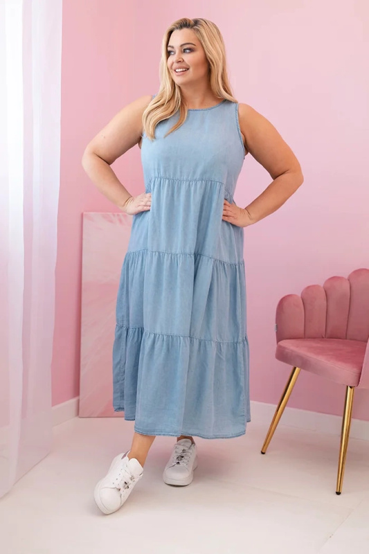 Kesi Šaty Plus Size 1882 s volány Barva: Modrá, Velikost: UNI