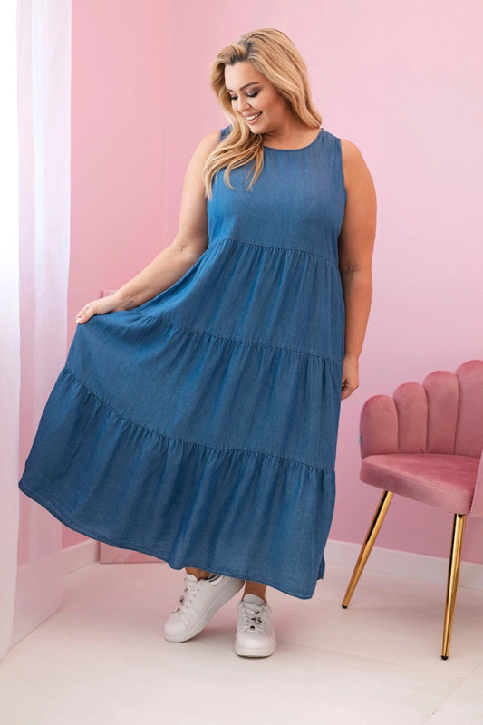 Kesi Šaty Plus Size 1882 s volány Barva: Modrá - tmavě, Velikost: UNI