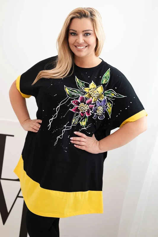 Kesi Tunika Plus Size 1661 s květinovým vzorem Barva: Žlutá, Velikost: UNI