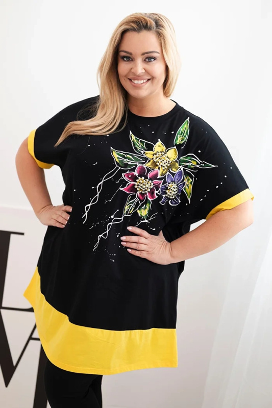 Kesi Tunika Plus Size 1661 s květinovým vzorem Barva: Žlutá, Velikost: UNI