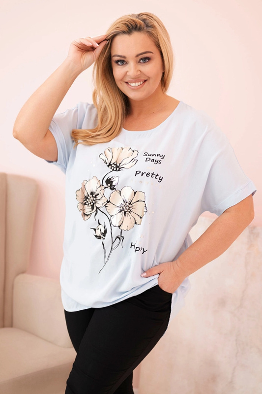 Kesi Halenka Plus Size 2152 s květinovým potiskem Barva: Modrá, Velikost: UNI