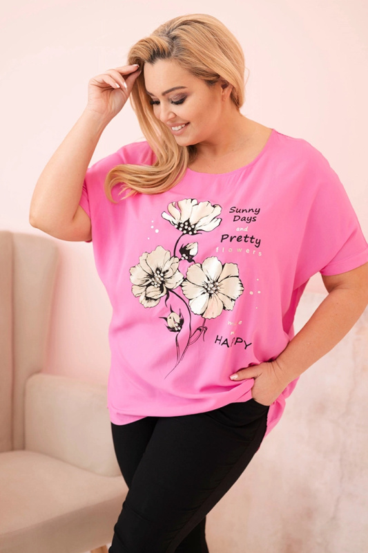 Kesi Halenka Plus Size 2152 s květinovým potiskem Barva: Růžová, Velikost: UNI